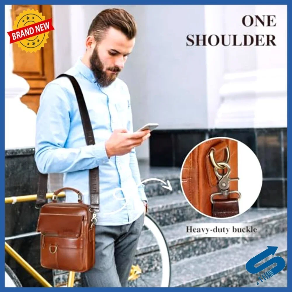 Genuine Leather Messenger Bag for Men, Crossbody Shoulder Bag with Multiple